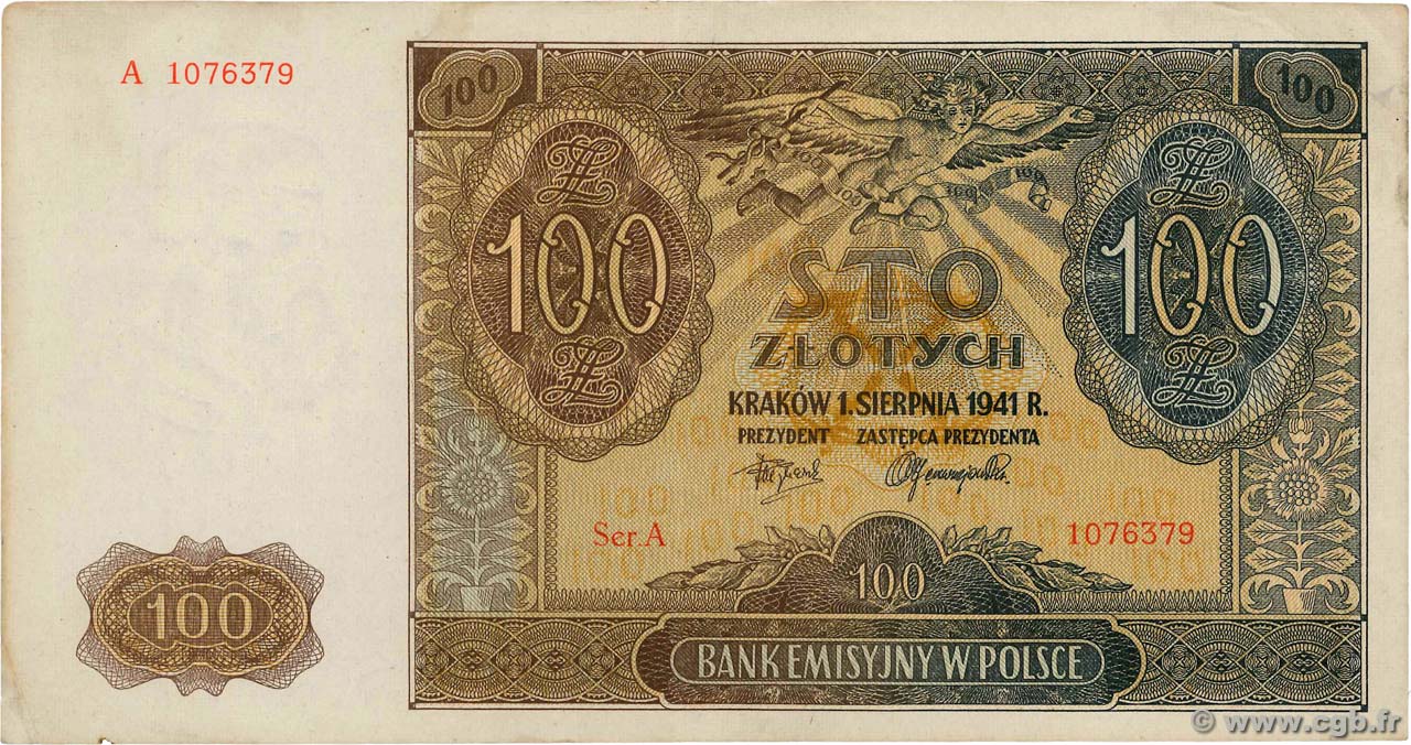 100 Zlotych POLAND  1941 P.103 XF