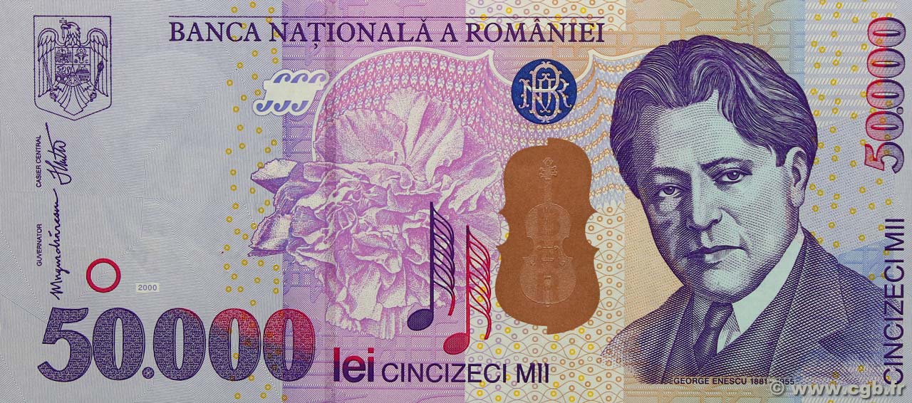50000 Lei ROMANIA  2000 P.109A UNC-