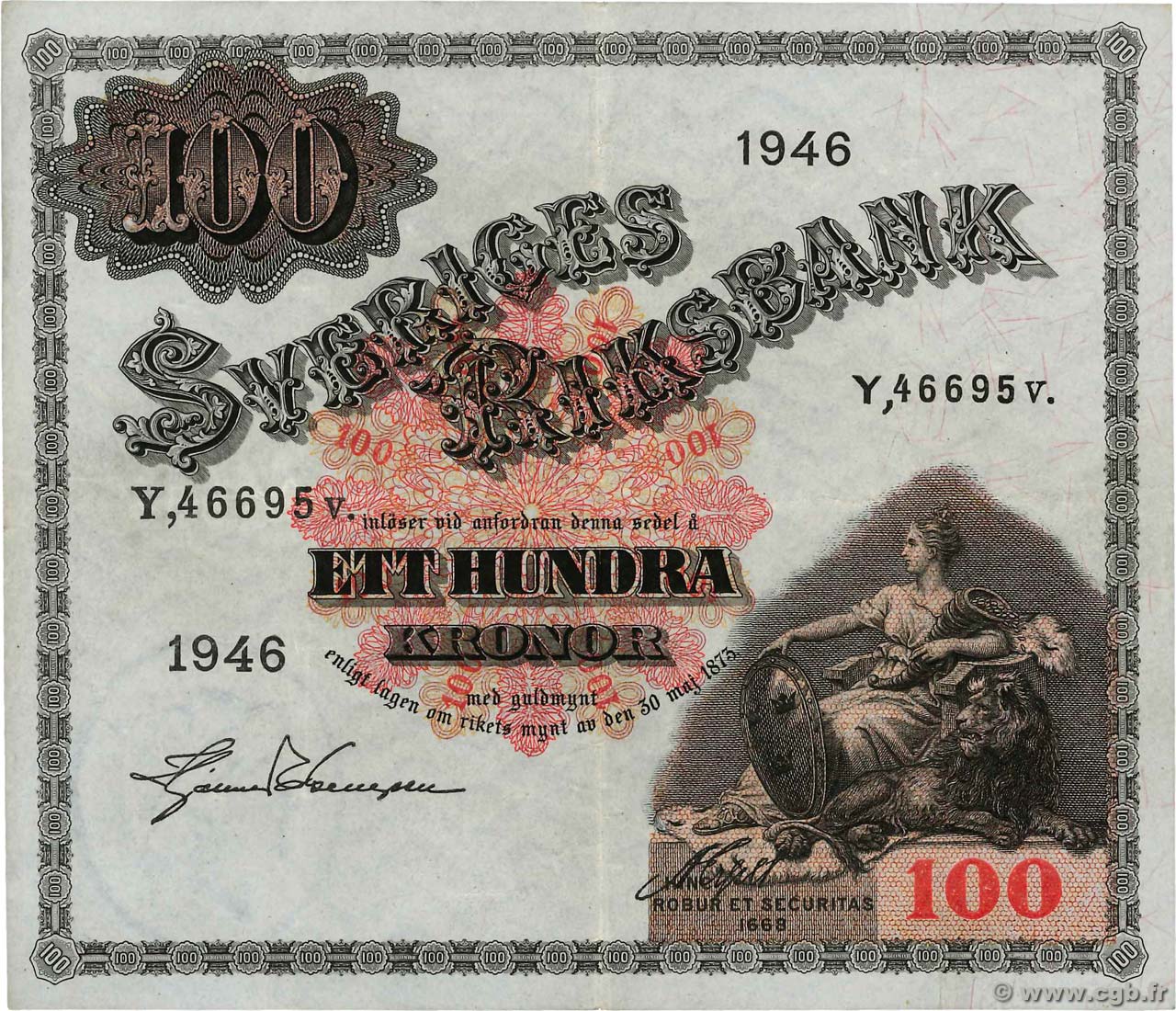 100 Kronor SUÈDE  1946 P.36ab MBC