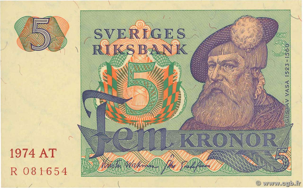 5 Kronor SUÈDE  1974 P.51c NEUF