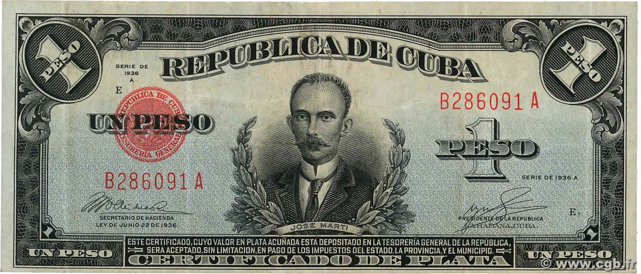 1 Peso CUBA  1936 P.069c MBC