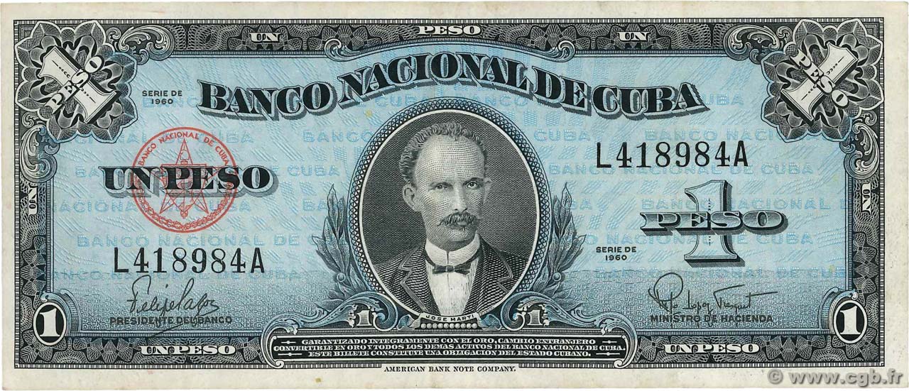 1 Peso CUBA  1960 P.077b TTB