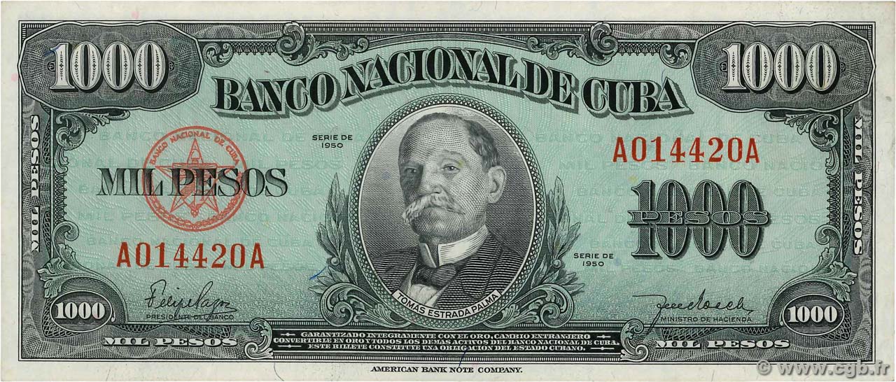 1000 Pesos CUBA  1950 P.084 SUP