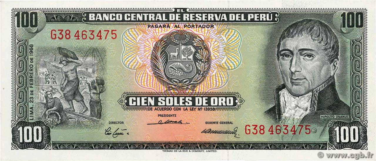 100 Soles de Oro PERú  1968 P.095a FDC