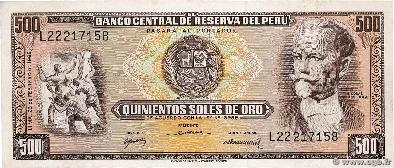 500 Soles de Oro PERU  1968 P.097a FDC