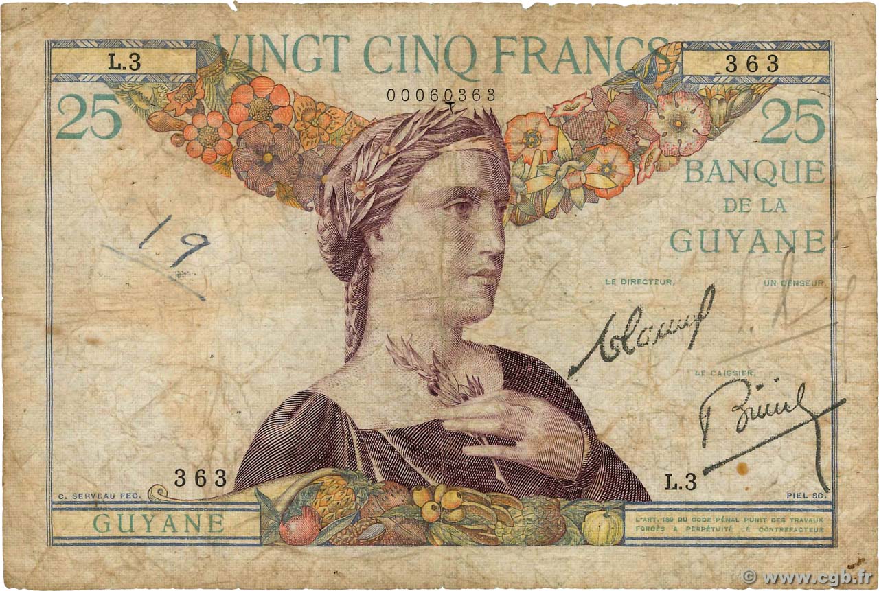 25 Francs GUYANE  1945 P.07 B