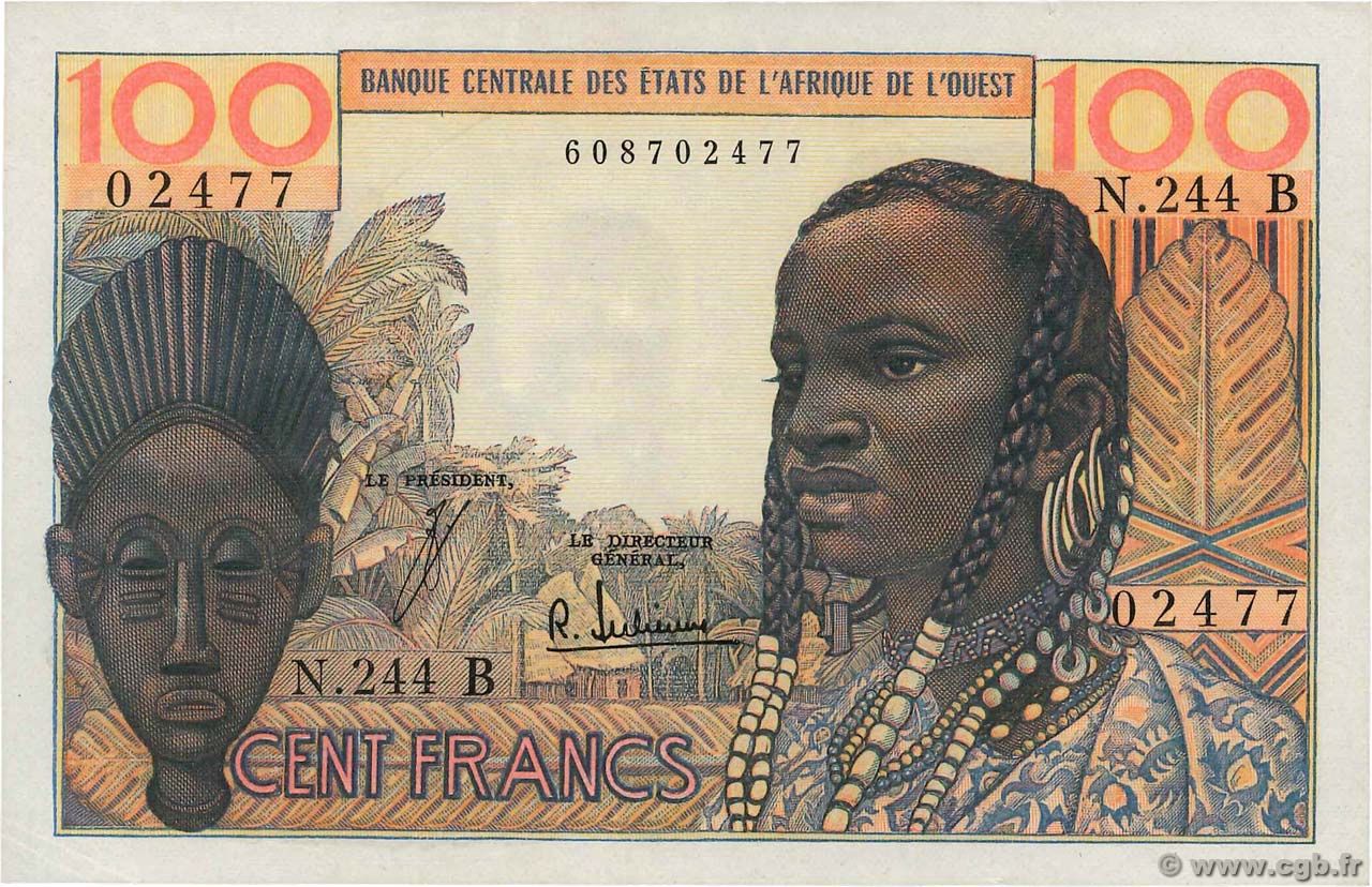 100 Francs WEST AFRIKANISCHE STAATEN  1965 P.201Bf VZ