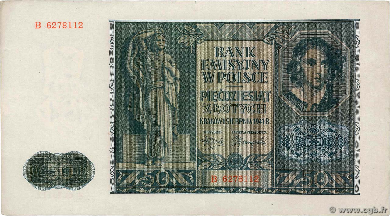 50 Zlotych POLAND  1941 P.102 XF