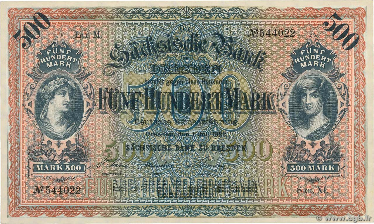500 Mark ALLEMAGNE Dresden 1922 PS.0954b SPL