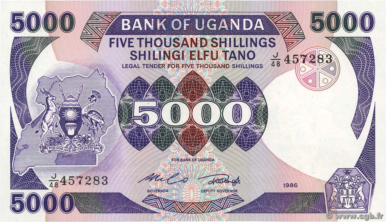 5000 Shillings OUGANDA  1986 P.24b NEUF