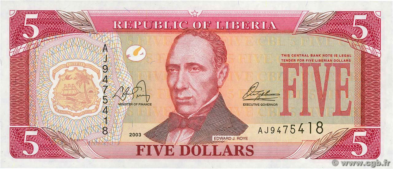 5 Dollars LIBERIA  2003 P.26a NEUF