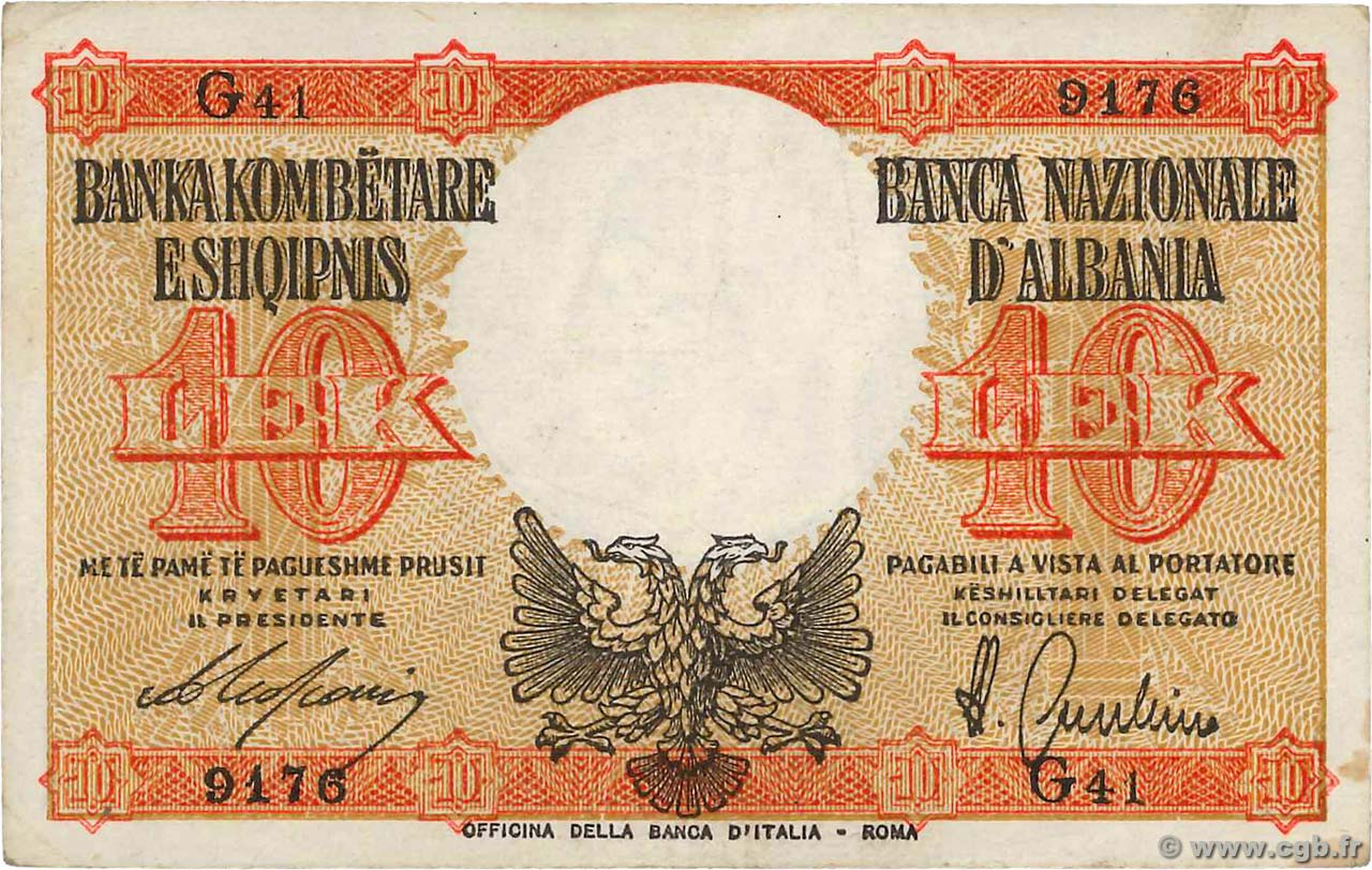 10 Lek ALBANIE  1940 P.11 TTB