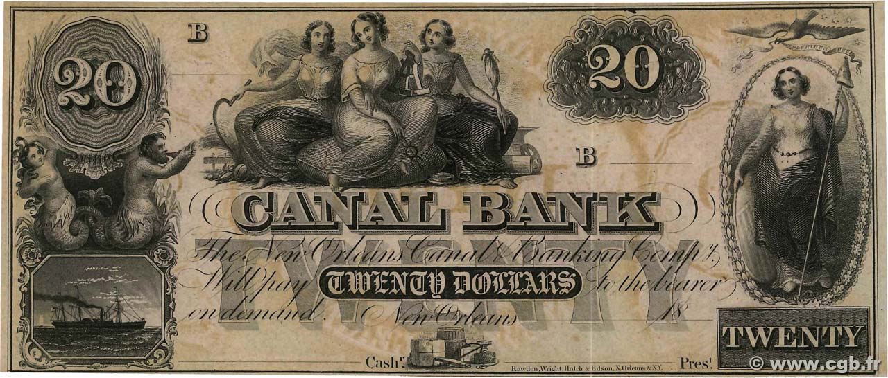 20 Dollars Non émis ÉTATS-UNIS D AMÉRIQUE New Orleans 1850  SPL