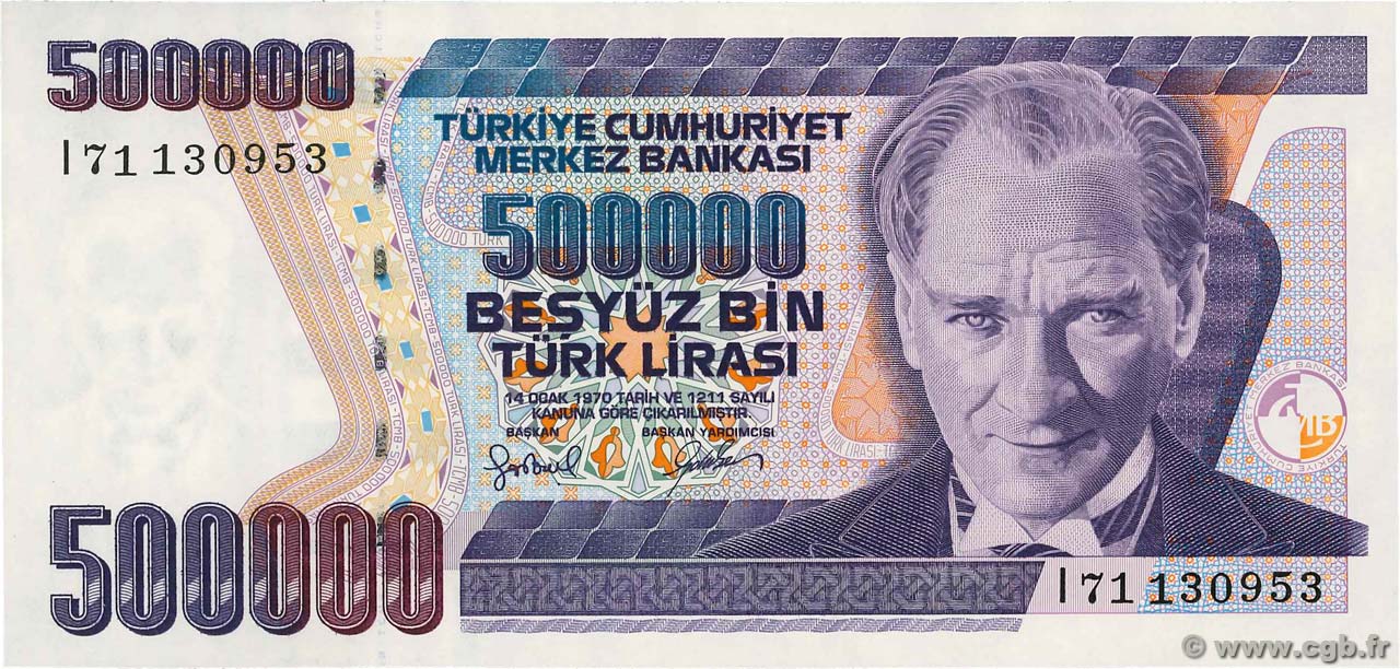 500000 Lirasi TURKEY  1998 P.212 UNC