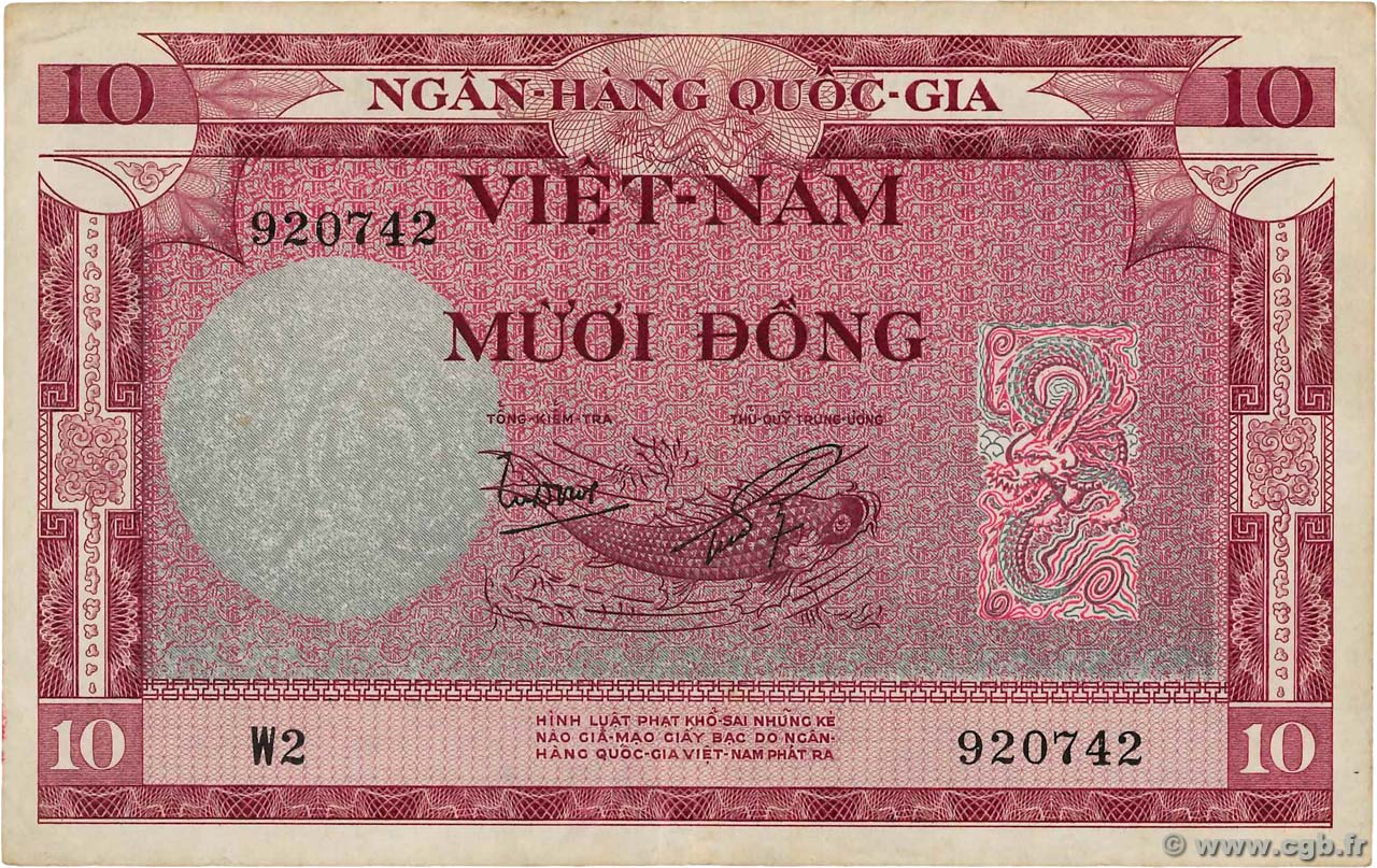 10 Dong SOUTH VIETNAM  1955 P.03a VF