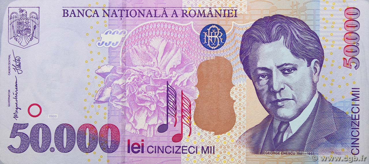 50000 Lei ROMANIA  2000 P.109A FDC
