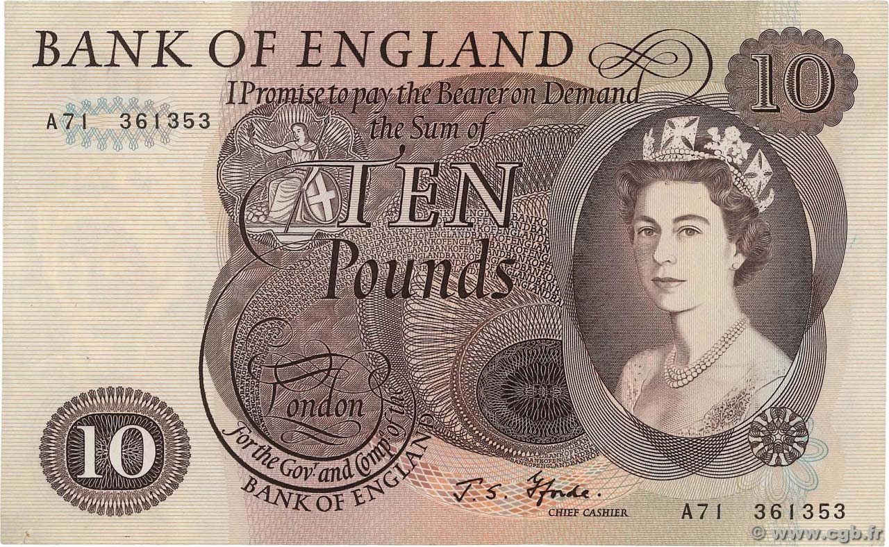 10 Pounds ENGLAND  1966 P.376b XF+