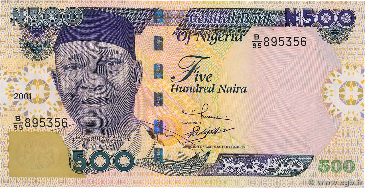 500 Naira NIGERIA  2001 P.30a FDC