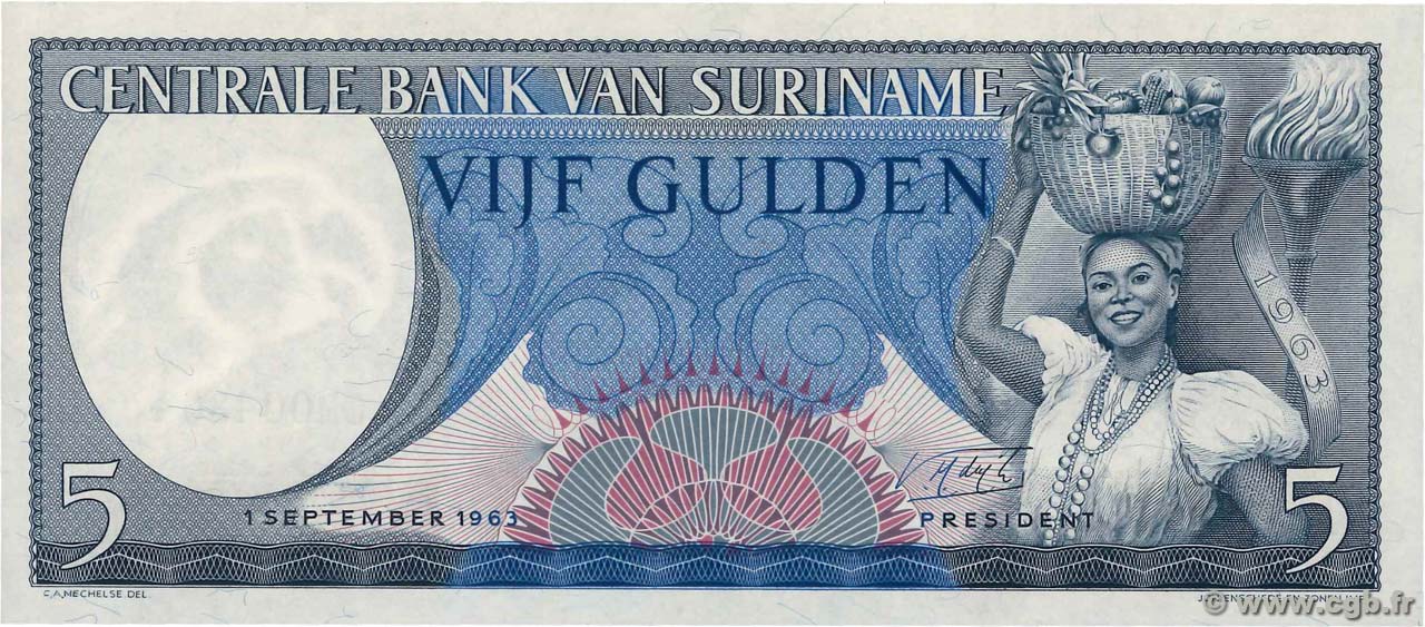 5 Gulden SURINAM  1963 P.120b ST