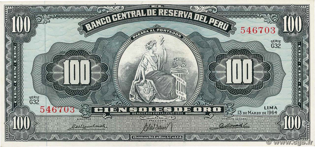 100 Soles PERU  1964 P.086a AU