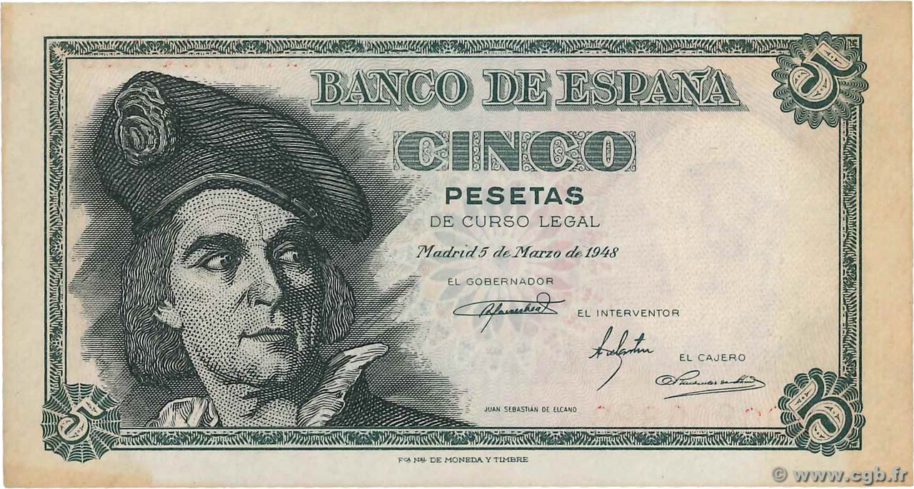 5 Pesetas ESPAÑA  1948 P.136a EBC