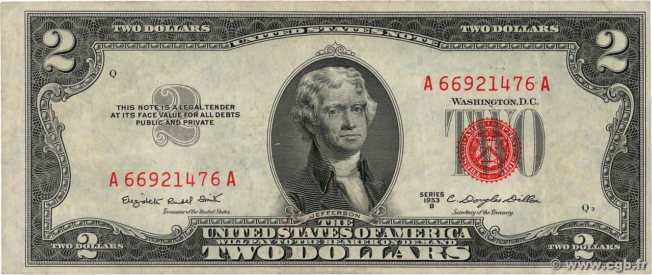 2 Dollars ÉTATS-UNIS D AMÉRIQUE  1953 P.380b TTB