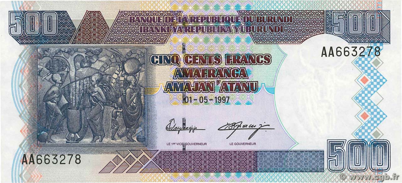 500 Francs BURUNDI  1997 P.38a pr.NEUF
