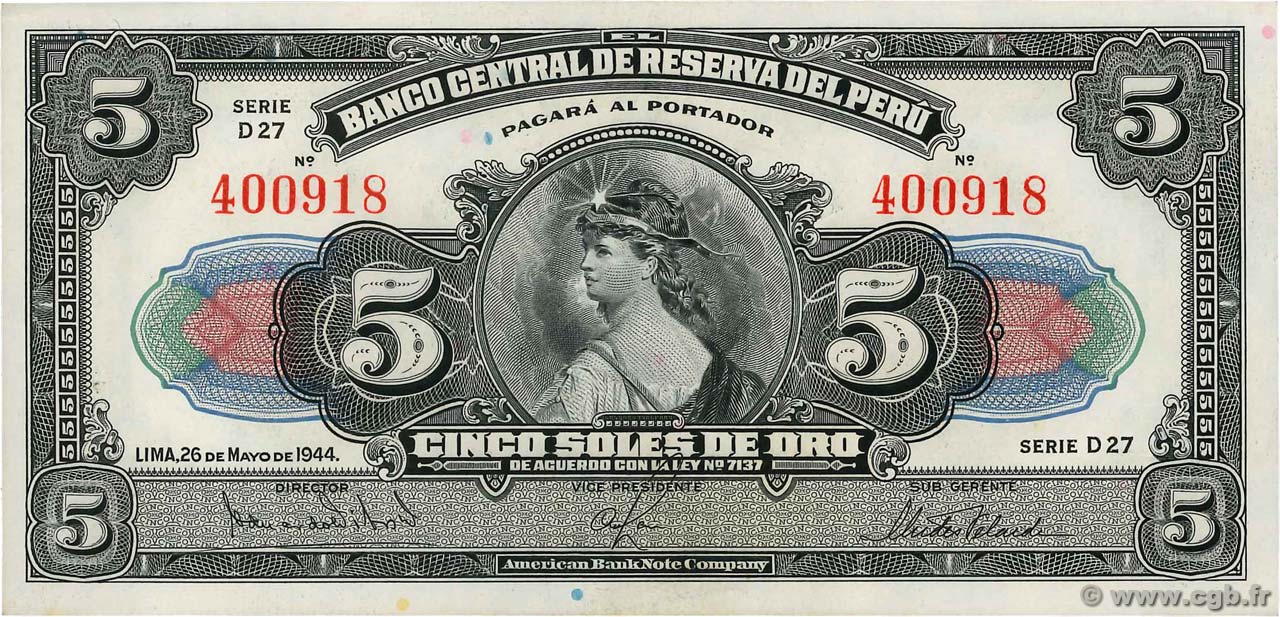 5 Soles PERú  1944 P.066Aa SC