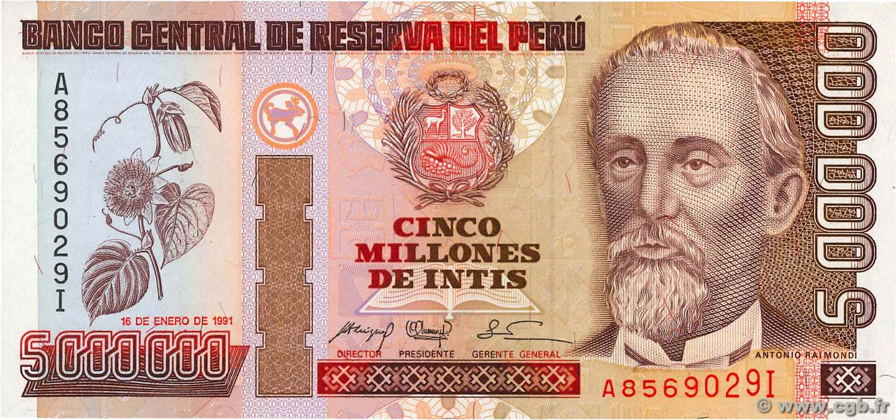 5000000 Intis PERU  1991 P.150 UNC