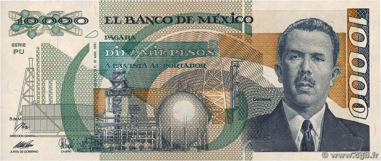 10000 Pesos MEXICO  1991 P.090d FDC
