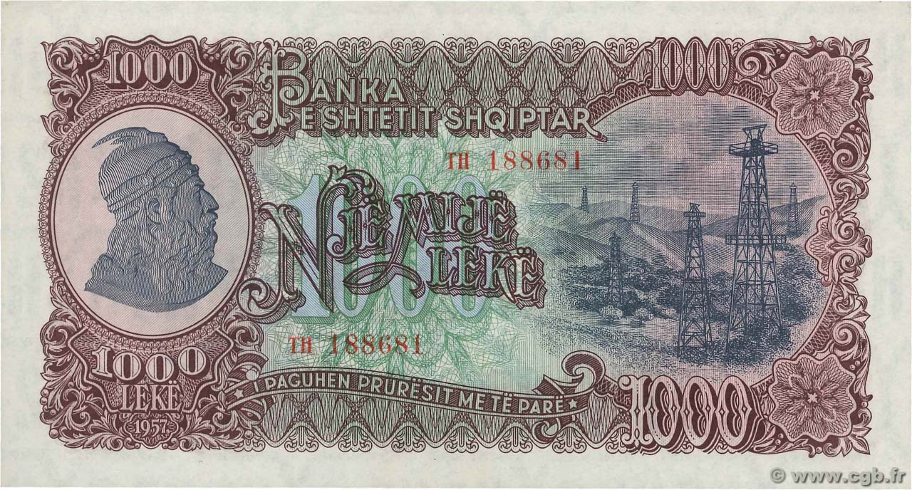 1000 Lekë ALBANIA  1957 P.32a FDC