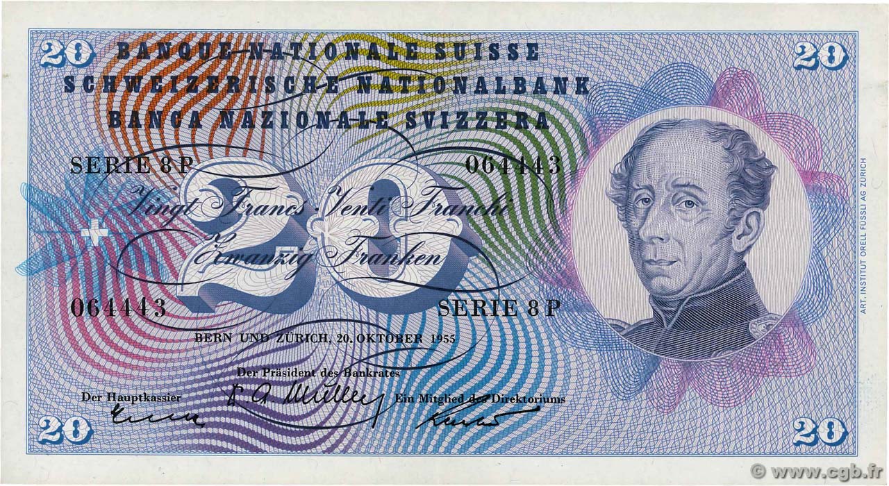 20 Francs SUISSE  1955 P.46c SUP