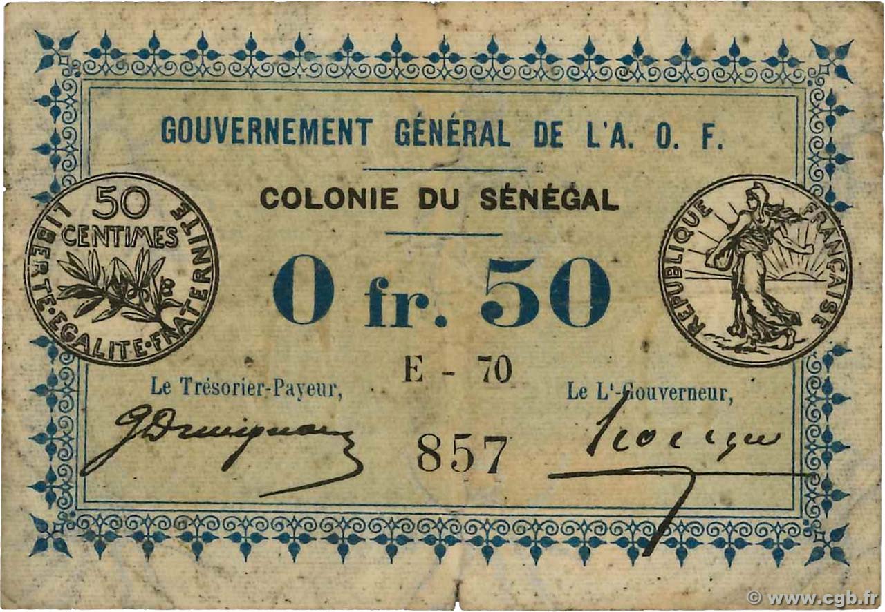 50 Centimes SENEGAL  1917 P.01b S