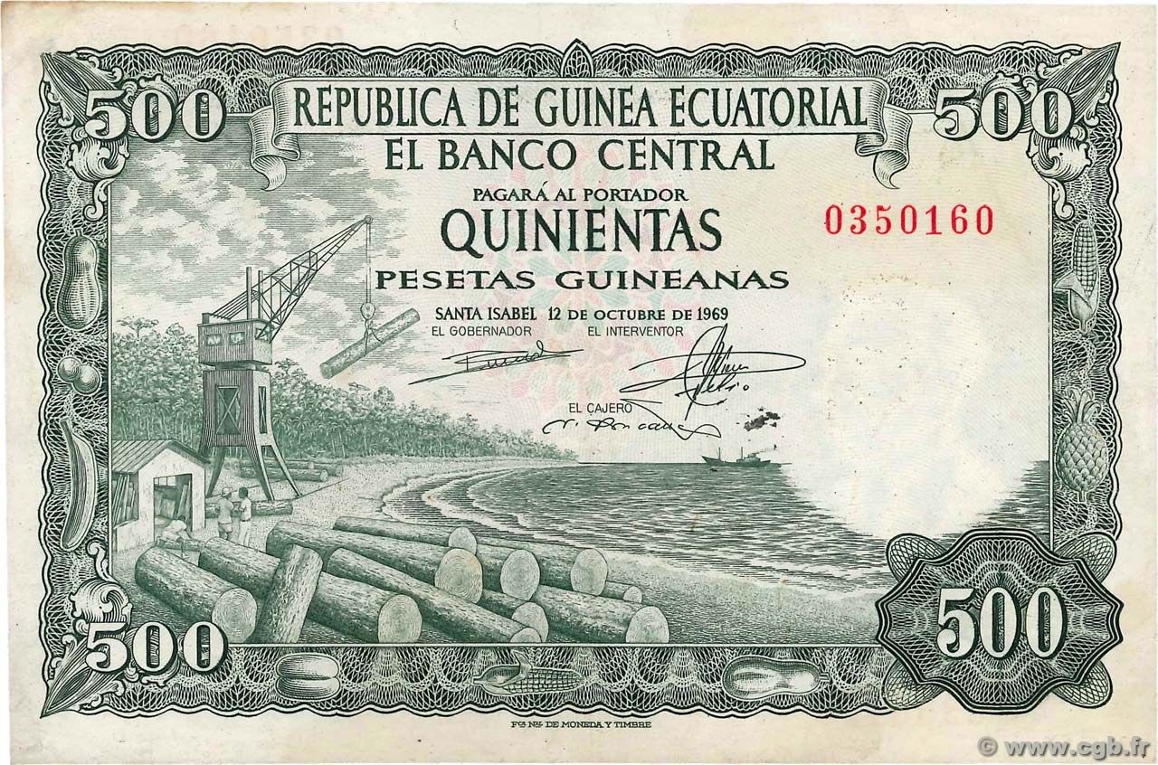 500 Pesetas Guineanas EQUATORIAL GUINEA  1969 P.02 VF