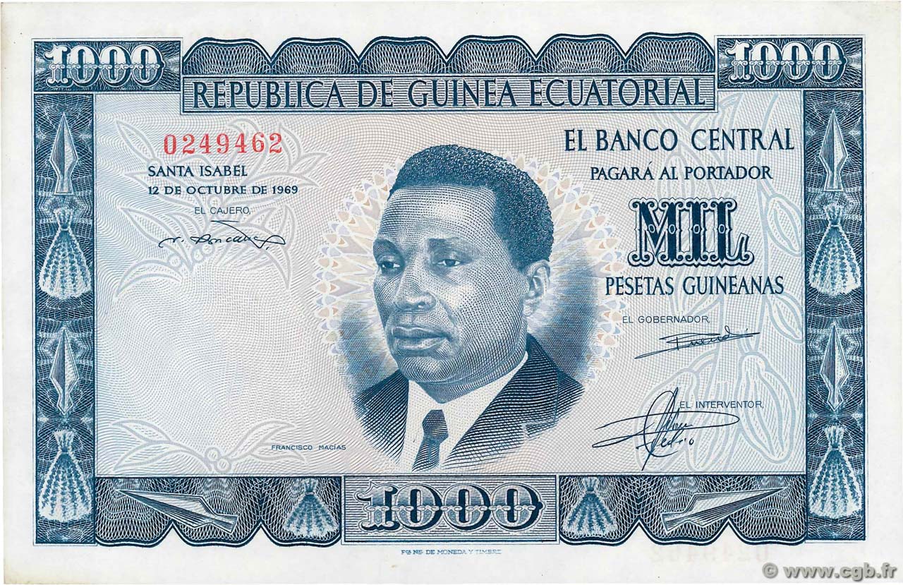 1000 Pesetas Guineanas EQUATORIAL GUINEA  1969 P.03 XF+