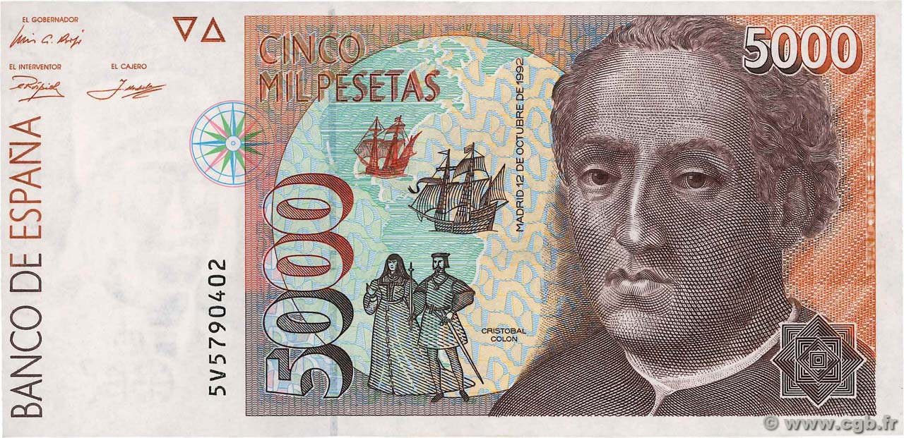 5000 Pesetas ESPAÑA  1992 P.165 EBC+