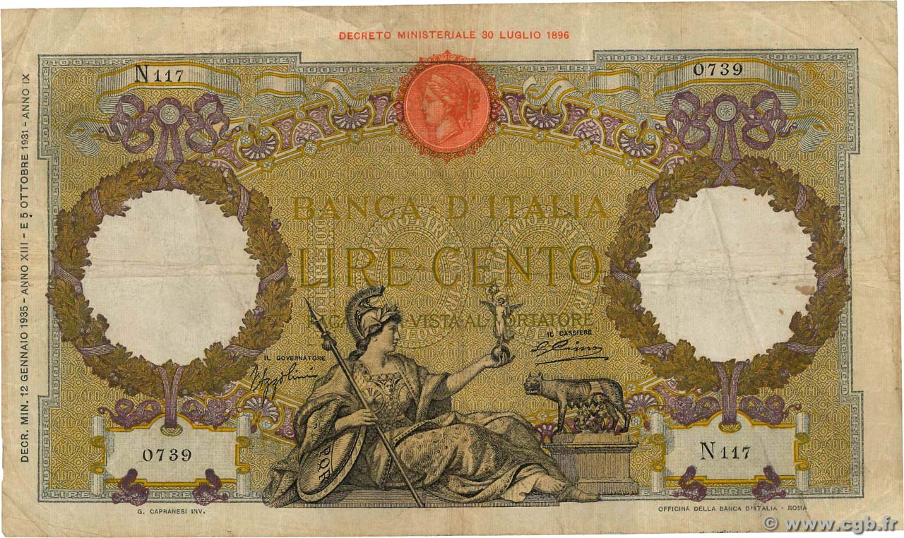 100 Lire ITALIE  1935 P.055a TB