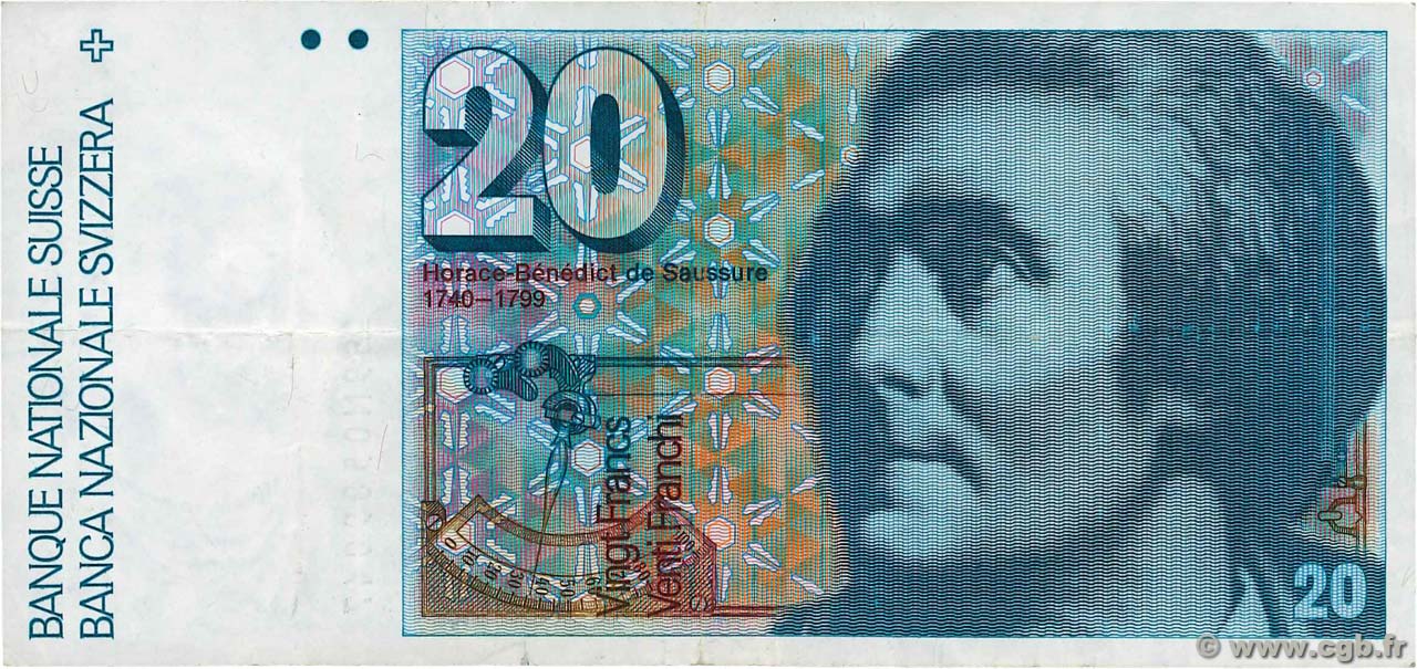 20 Francs SWITZERLAND 1989 P.55h b92_5840 Banknotes
