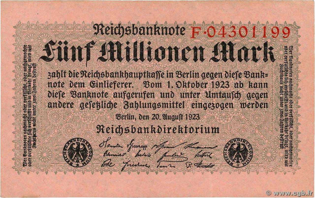 5 Millions Mark DEUTSCHLAND  1923 P.105 VZ