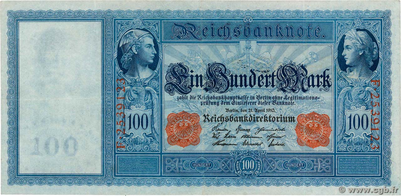 100 Mark GERMANY  1910 P.042 XF