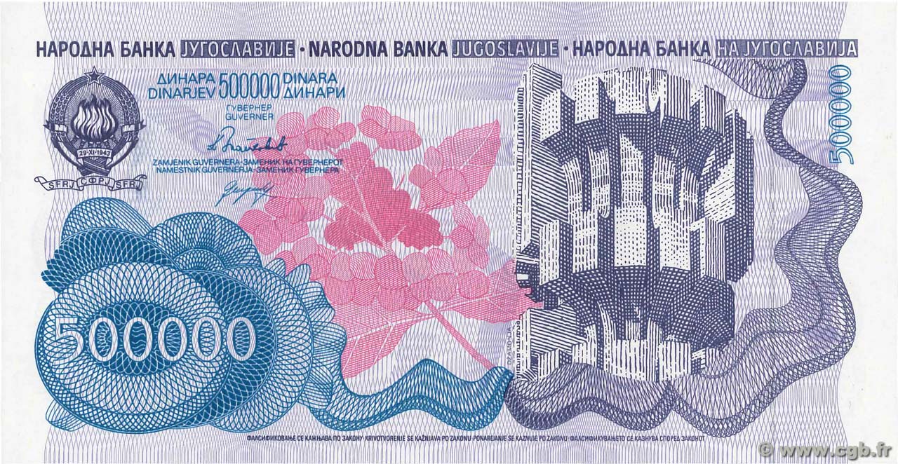 500 000 Dinara YUGOSLAVIA  1989 P.098 FDC