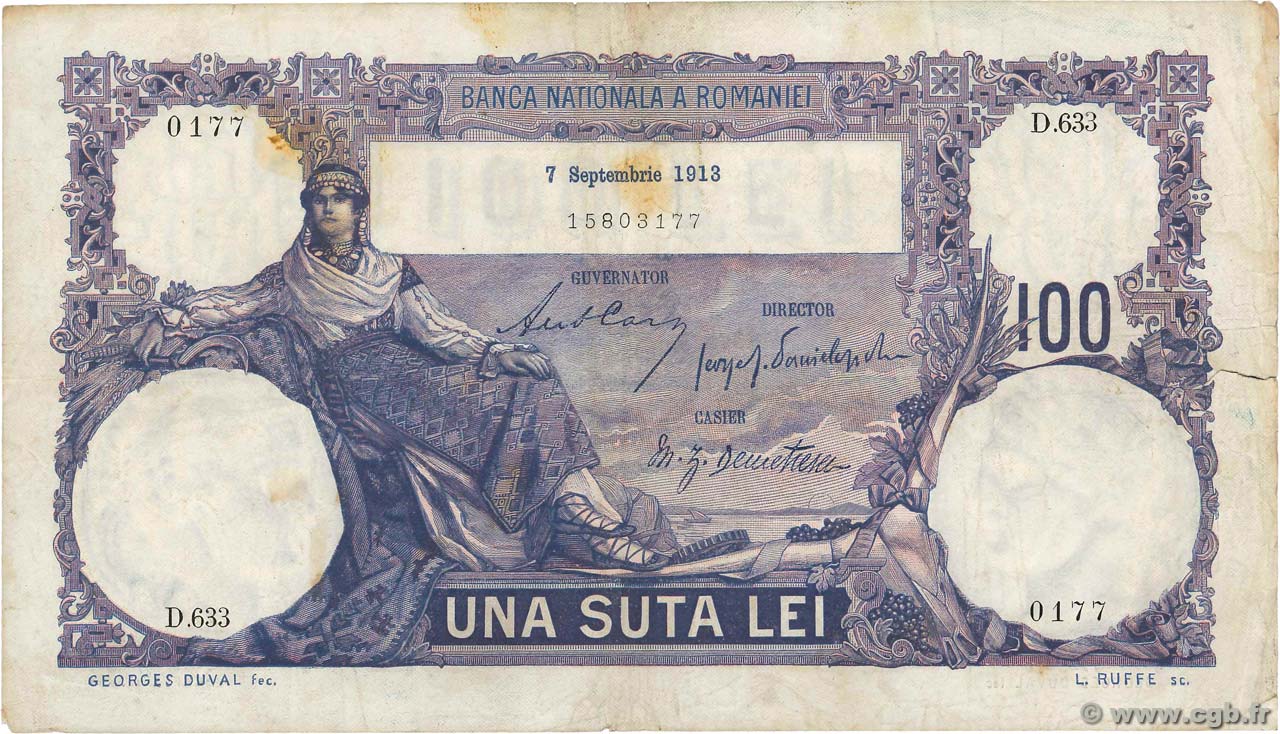 100 Lei ROMANIA  1913 P.021a BB