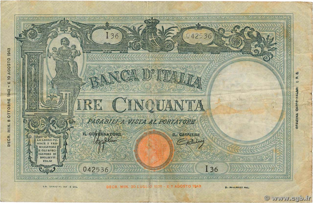 50 Lire ITALIEN  1943 P.065 S
