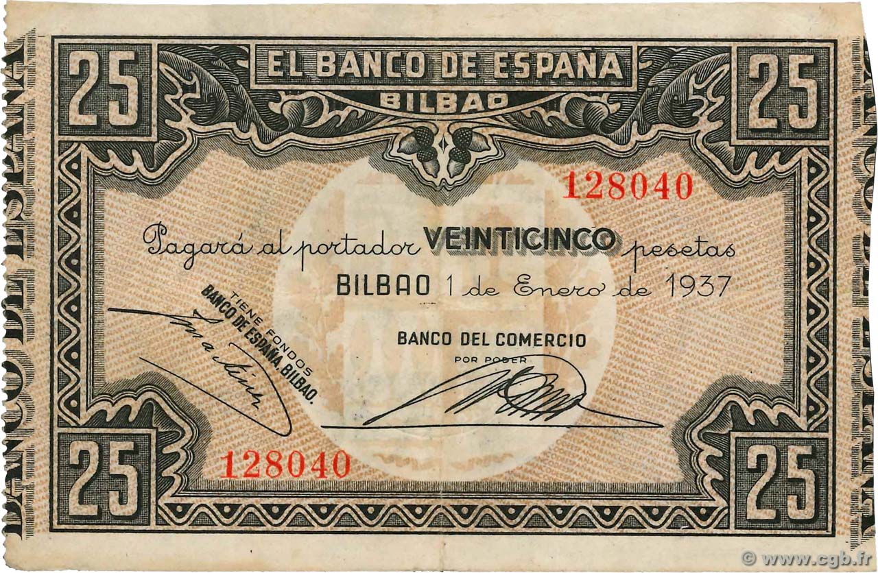 25 Pesetas SPAGNA Bilbao 1937 PS.563b BB