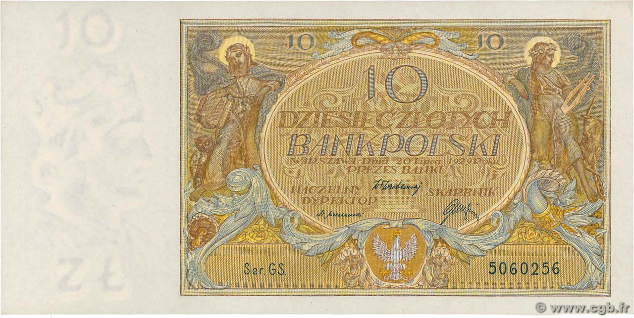 10 Zlotych POLAND  1929 P.069 UNC-
