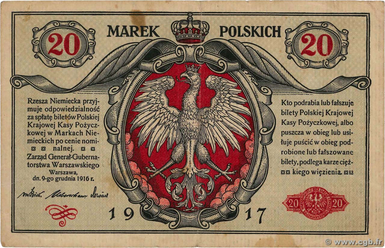 20 Marek POLAND 1917 P.014 b92_6089 Banknotes