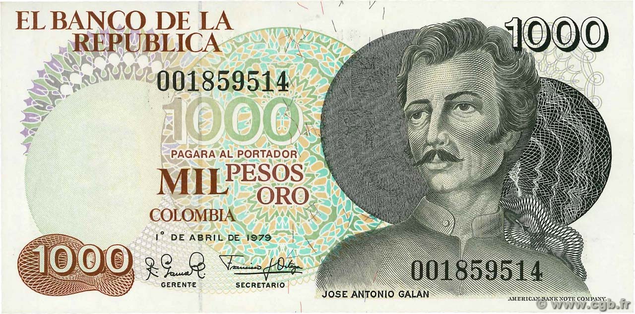 1000 Pesos Oro COLOMBIE  1979 P.421a NEUF