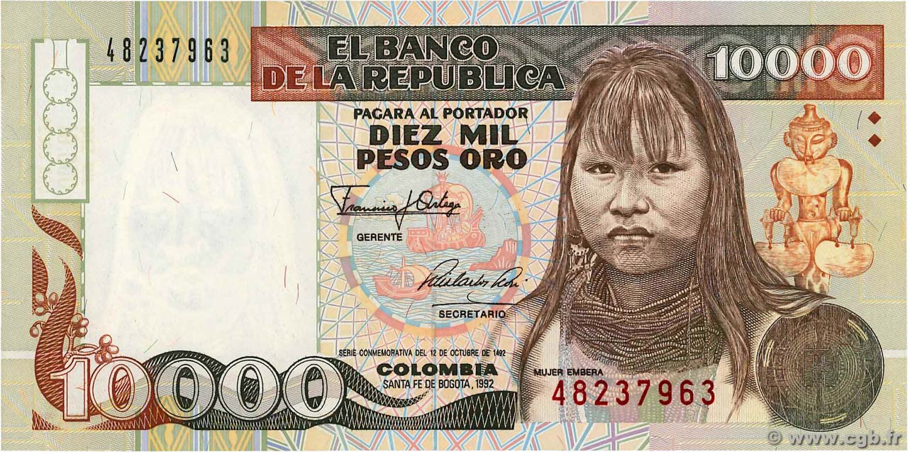 10000 Pesos Oro COLOMBIE  1992 P.437 pr.NEUF