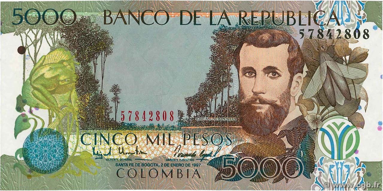 5000 Pesos COLOMBIA  1997 P.446 q.FDC