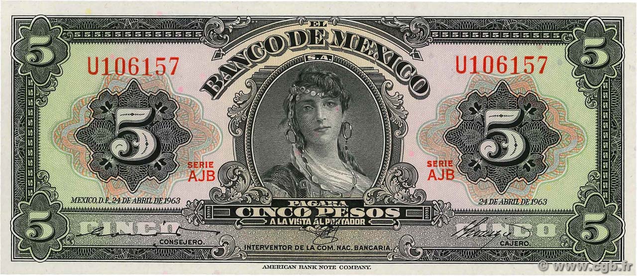 5 Pesos MEXIQUE  1963 P.060h NEUF